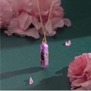 Amethyst Wire Wrapped Natural Point Pendant Necklace | Spiritual Quartz Gemstone